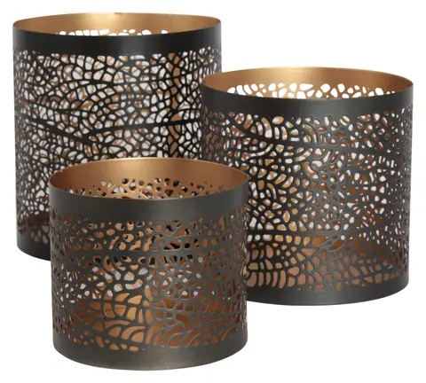 Halvor Bakke Comas lyslykt 3-pk Koksgr&#229; med gull