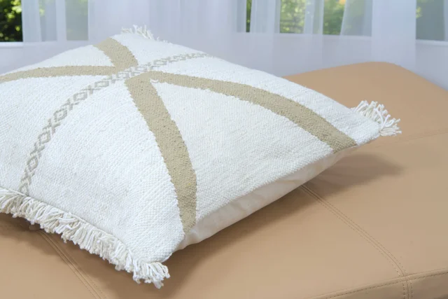 Lama Putetrekk grov bomull 50x50 Offwhite beige kryss 