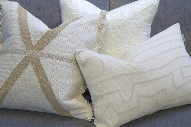 Lama Putetrekk grov bomull 50x50 Offwhite beige kryss 