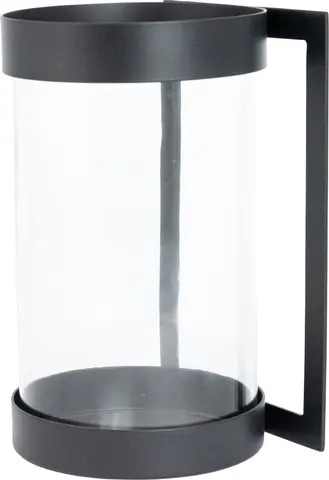 Lama lyslykt vegg glass H28 Sort metall oppe/nede