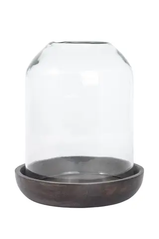 Lama Namur lyslykt glass m&#248;rk trebase H23 Brun