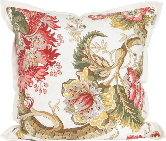 Lama putetrekk hvit med blomster 50x50 Rust 