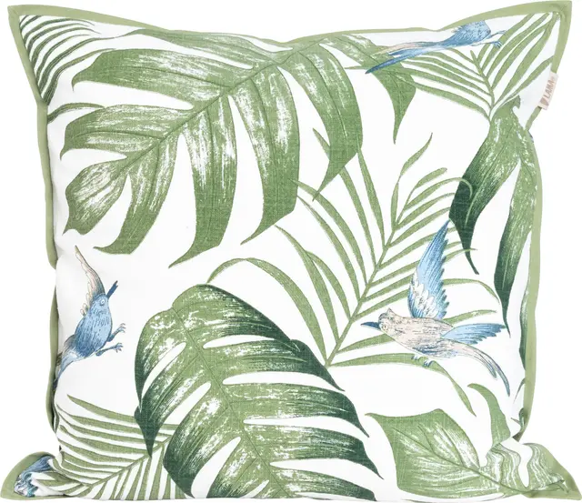 Lama putetrekk hvit med blader 50x50 Grønn 