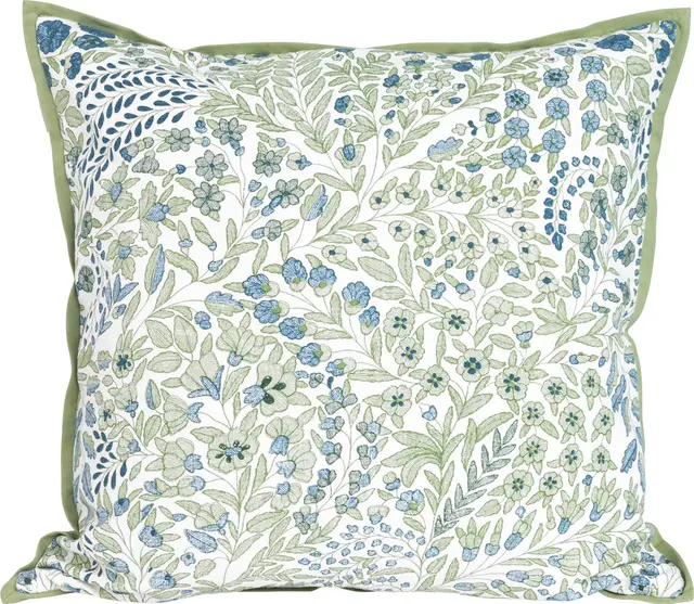 Lama putetrekk hvit med blomster 50x50 Grønn 