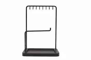 Urban smyckestativ Black Wooden tray, black mat metal rack